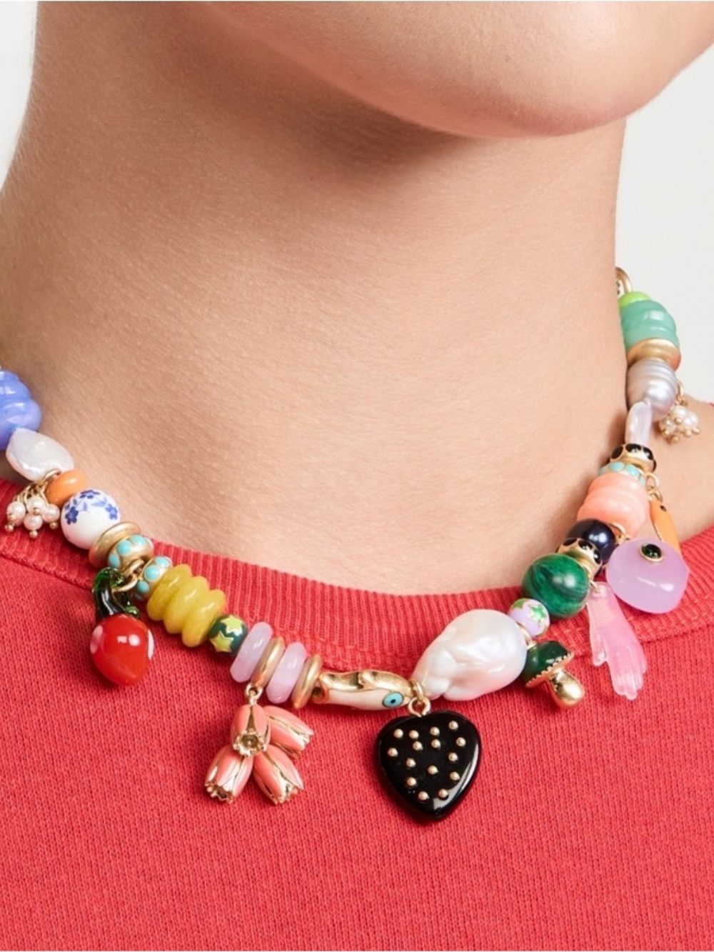 Clare V Colorful Beaded Charm Necklace - Multicolor - Picture 2 of 5